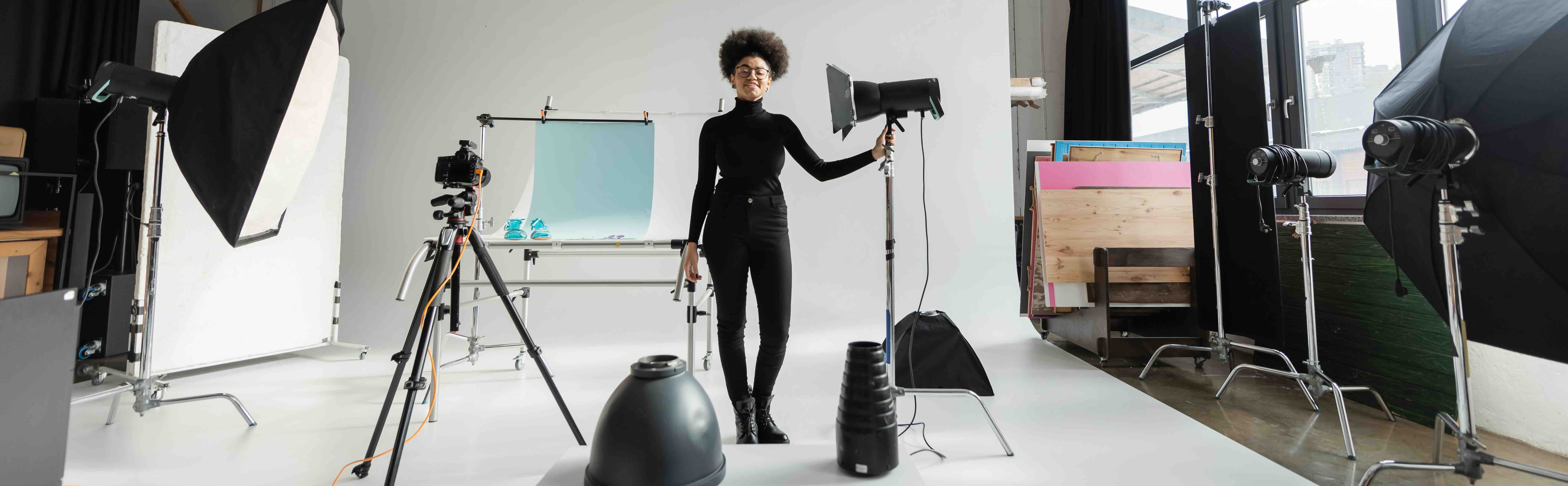 A professional in a photo studio